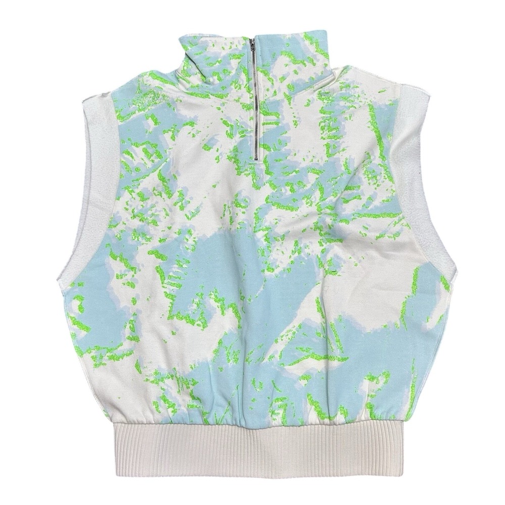Making the Cut Quarter Zip sleeveless Vest Small White Blue Green Sporty NWT Top